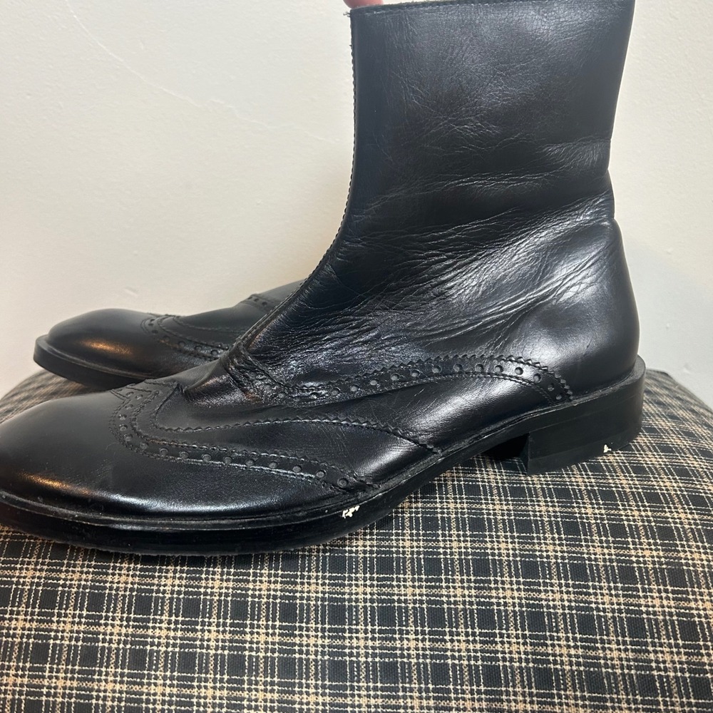 Vero Cuoio Black Leather‎ Wingtip Brogue Ankle Boots Made in Italy Size 42 Mens